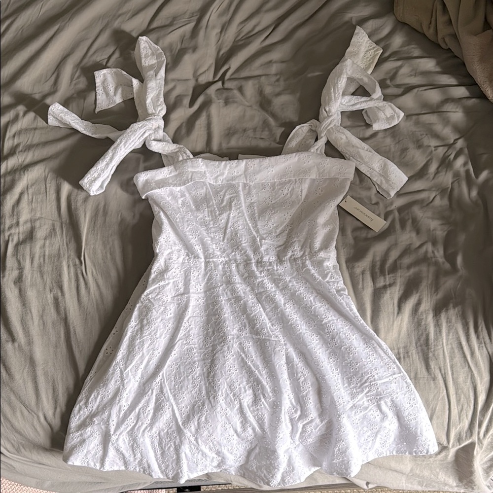 White Eyelet Sundress with Bow Straps